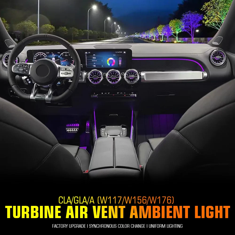 12/64 colori luci ambientali decorare lampada led prese d'aria per auto ugello di turbina per Mercedes-Benz A/CLA W176/CLA W117/GLA W156 13-18