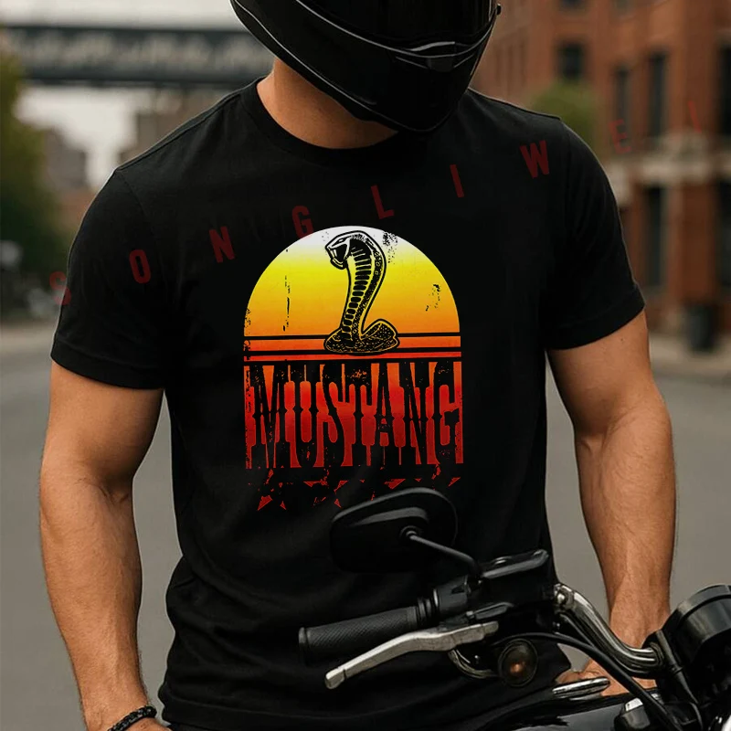 

Moto Cotton T-Shirt Motorcycle Mustang Graphics Men Tees O-neck Short Sleeve T Shirt Fashion Hip Hop Streetwear Oversized Tshirt