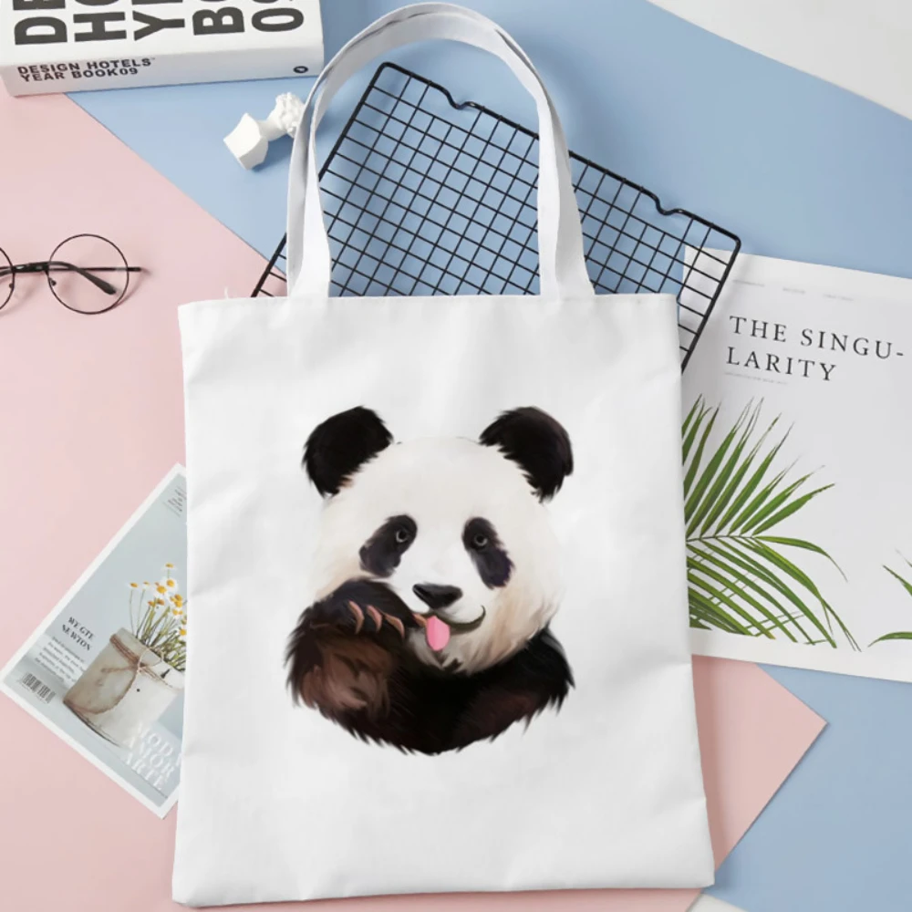 

Durable Panda Motif Canvas Shoulder Bag Large Capacity Tote for Daily Shopping, School ，Commute, Travel, Picnics, and Parties.