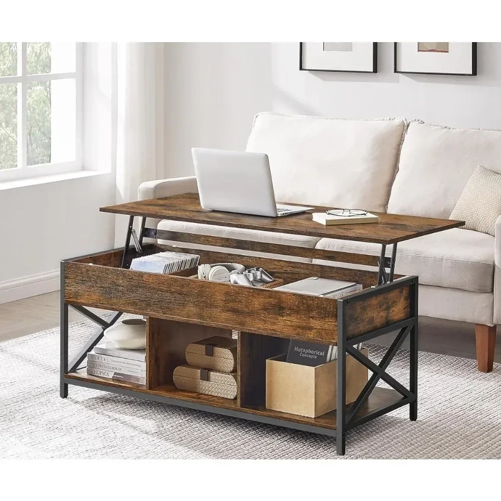 

For Living room table with hidden compartment and lift table Height-adjustable coffee table with storage shelves Free shipping