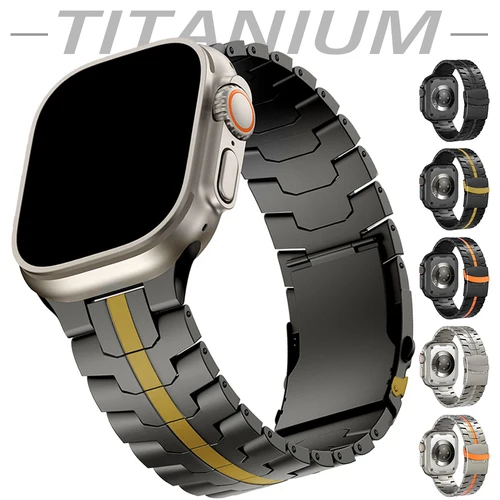 Correa de titanio para Apple Watch Series 11 10 46mm Ultra3/2/1 49mm correa naranja de titanio para IWatch 9 8 7 6 5 4 45mm SE 3 2 44mm