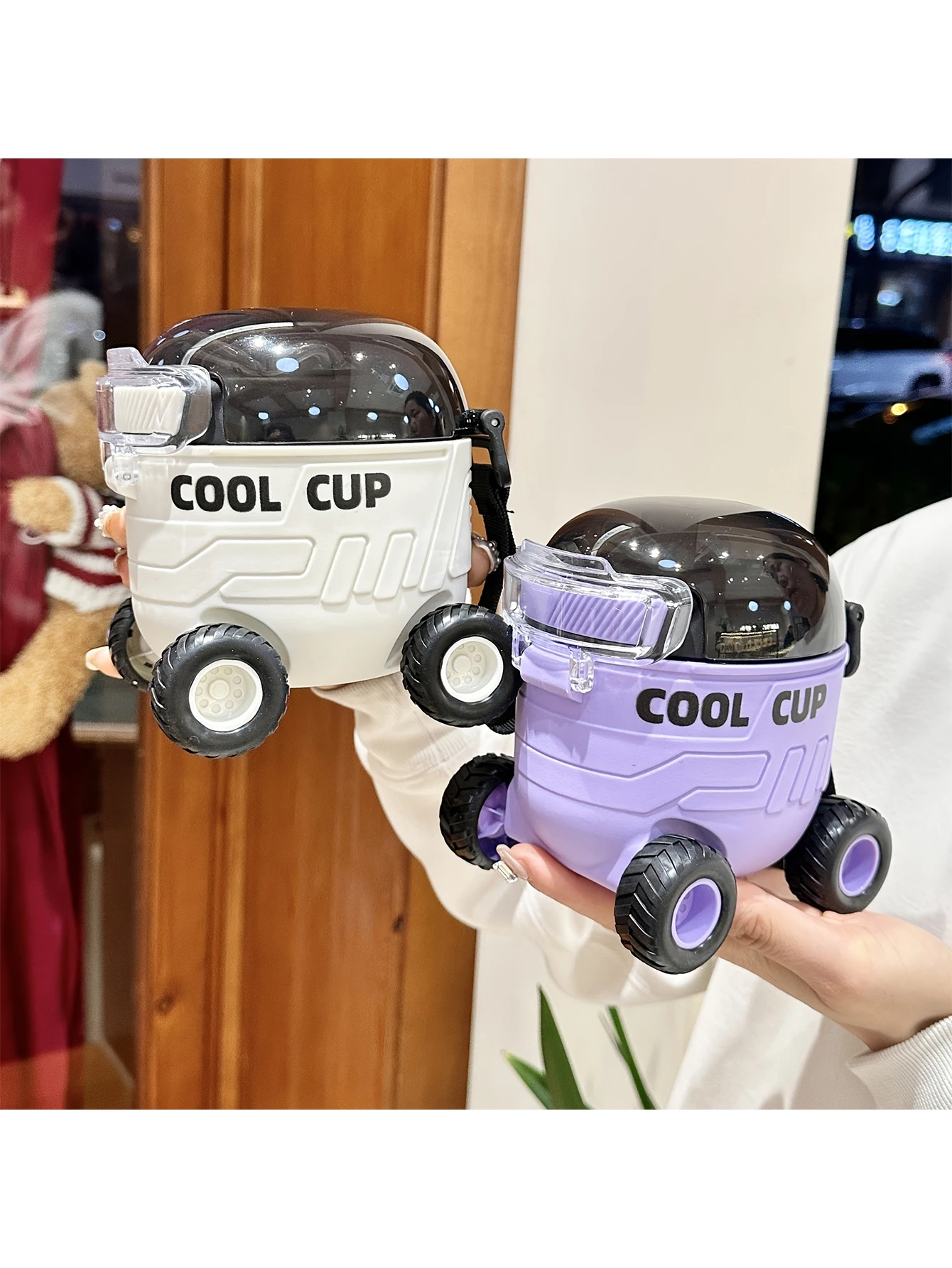 زجاجة مياه من القش على شكل سيارة رائعة على شكل المريخ مع حزام 550 مللي زجاجة مياه للأطفال كرتونية ذات سعة كبيرة كوب امتصاص هدية #3