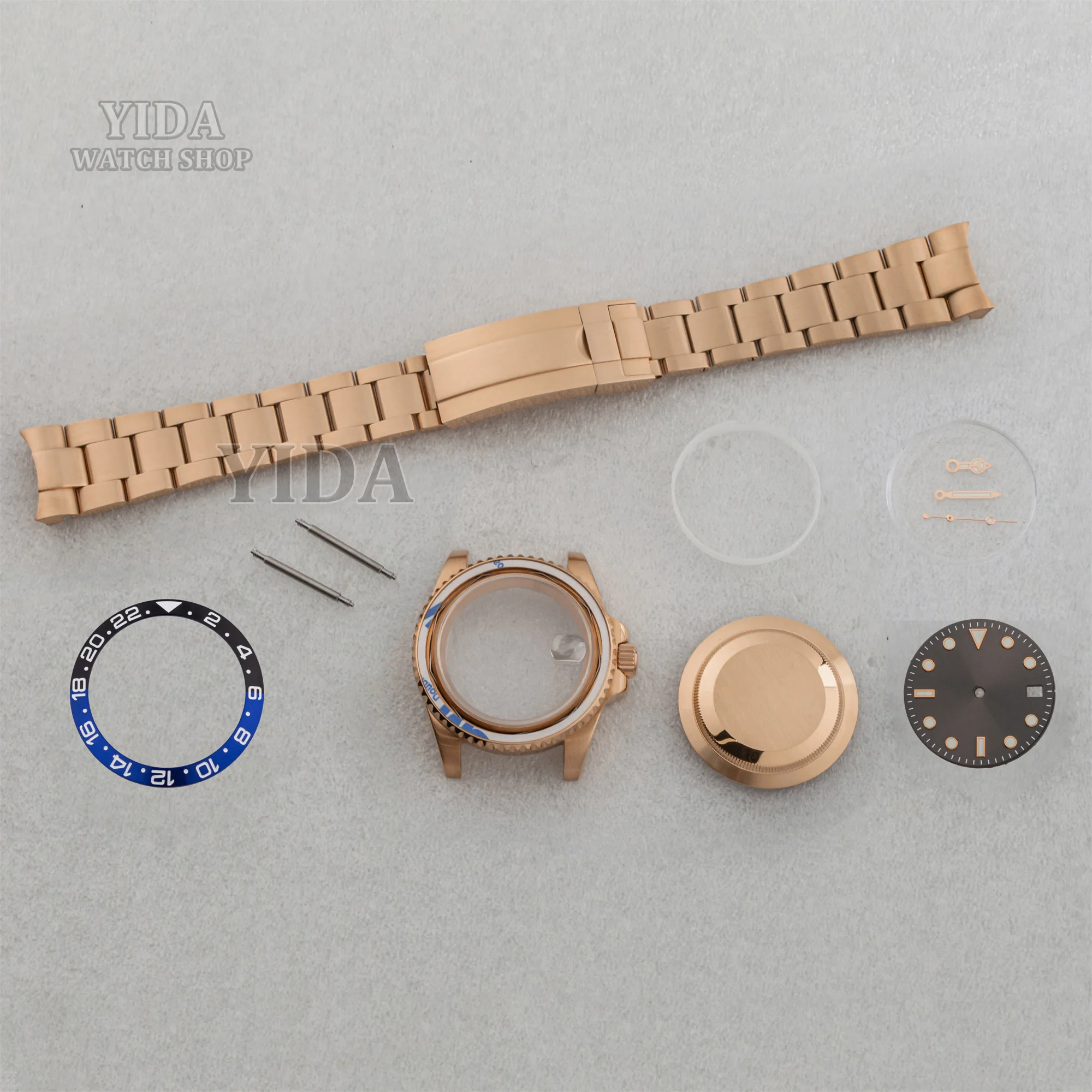 40MM SUB GMT Watch Case Rose Gold Bracelet Sapphire Glass 28.5mm Dial Luminous Pointers for NH35 NH36 Movement Watch Accessories