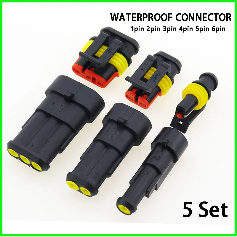 2-5sets Kit 2 pin 1/2/3/4/5/6 pins Way AMP Super seal Waterproof Electrical Wire Connector Plug for car waterproof connector