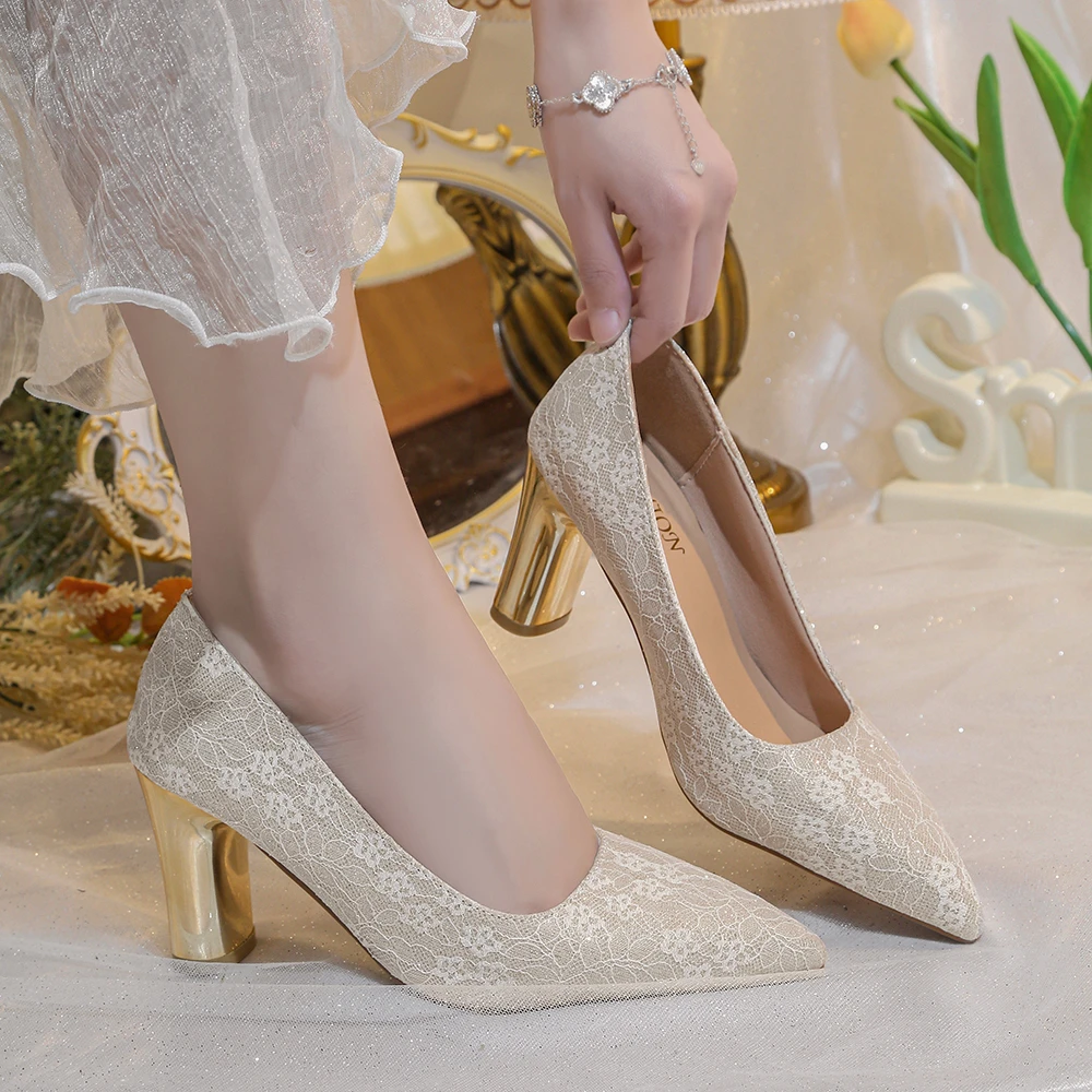 

French-style Pointed Wedding Shoes 2026 New Dress Bride Wedding Dress Dual-wear Single Shoes High Heels Elegant Bridesmaid