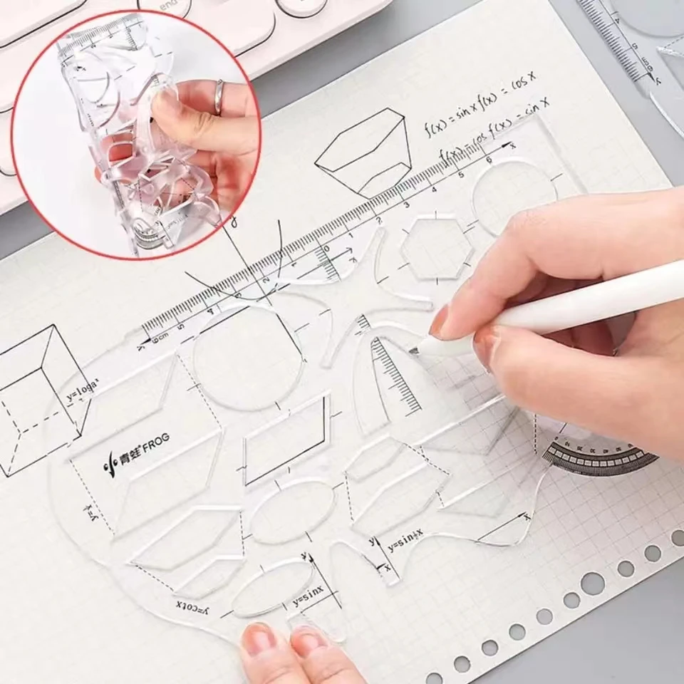 Régua dobrável de plástico em vários formatos, modelo de desenho de pintura, curva geométrica oval, régua, artigos de papelaria, material de escritório