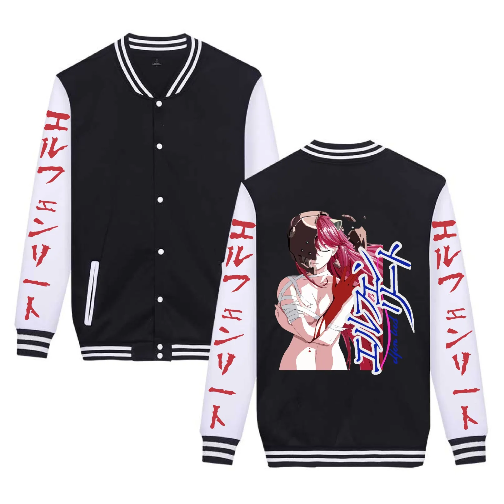 Anime Elfen Lied Lucy Baseball Jacket Women Men Bomber Jacket Outerwear Streetwear Hip Hop College Baseball Uniform