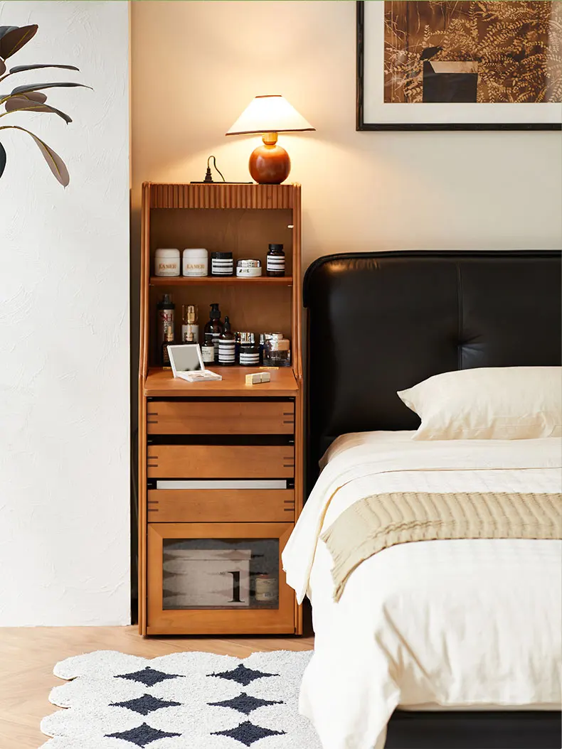 Medieval bedside table Multifunctional removable storage rack Bedroom bedside several cabinets