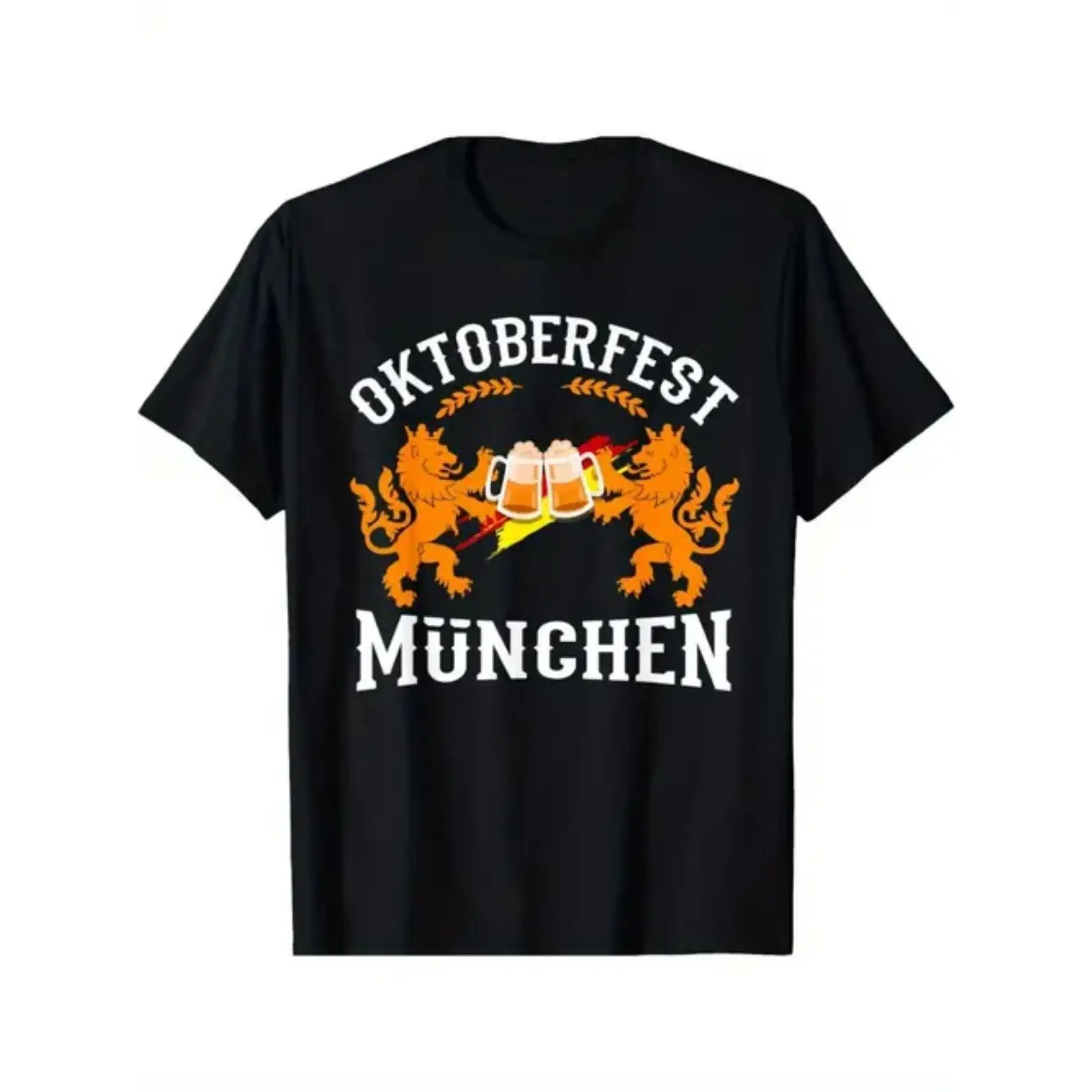 

Oktoberfest München T-Shirt, Lions & Beer Mug Graphic Tee, German Festival Party Holiday Casual Tops for Men Women