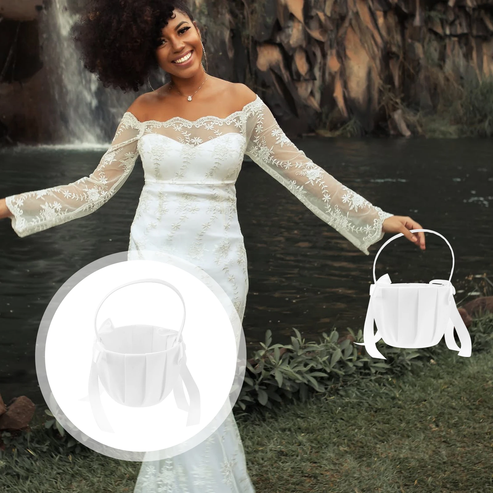 

Wedding Flower Basket with Bow Bride Girl Bridal Shower Decorations Bowknot Baskets