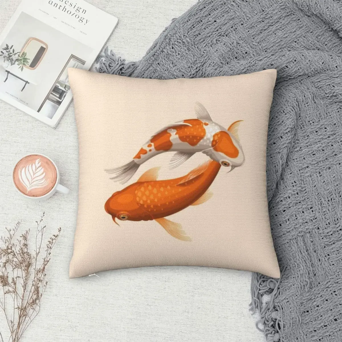 

Orange And White Koi Fish Pillowcase Polyester Pillows Cover Cushion Comfort Throw Pillow Sofa Decorative Cushions Used for Home