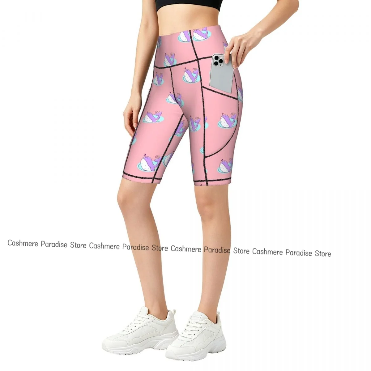 Shark Sport Yoga Shorts Pants Women Fitness High Waist Hip Lift Running Yoga Side Pockets Tights Sportswear