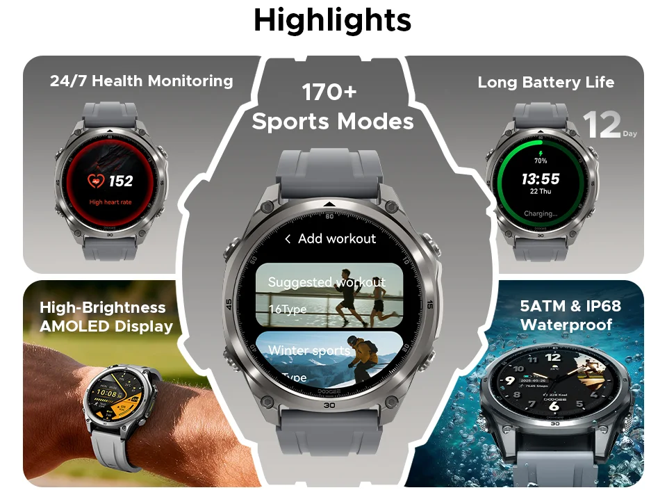 DOOGEE ANYWISE W1 Lite Smartwatch 5ATM Wasserdicht 1,43'' Bildschirm 178 Sportmodi 24-Stunden-Gesundheitsüberwachung Erinnerungsfunktion – Detail 4