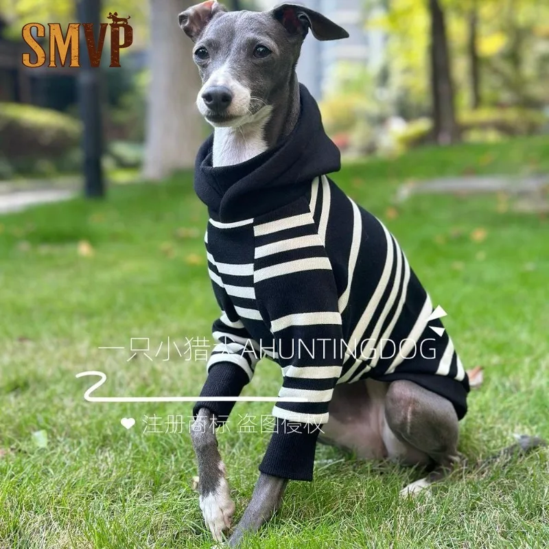 Pet Striped Hoodie Winter Thick Fleece Dog Clothes Warm Long Sleeve Pullover Cozy Pet Outfit for Medium Dogs Stylish Soft Cute