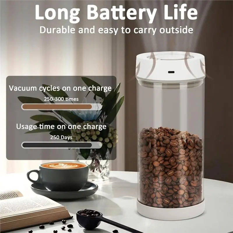 【THANKSGIVING DAY】One-Button Operation Automatic Vacuum Coffee Canister, 1.35L Airtight Storage Container For 18Oz Coffee Beans