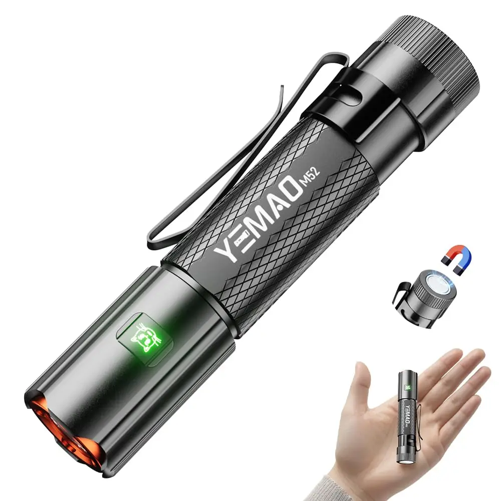 YEMAO F40CU Mini Flashlight 16340 Powerful EDC Torch with 4* LEDs and Red Flash Aux LED 1200lm IP66 Copper Metal Pen Flashlight