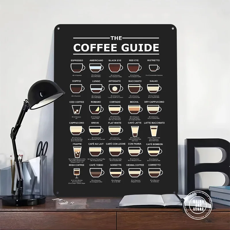 30 Coffee Recipes Tinplate Posters Customizable Wall Art Retro Vintage Metal Signs for Home Room Mancave Decoration Garage Cozy