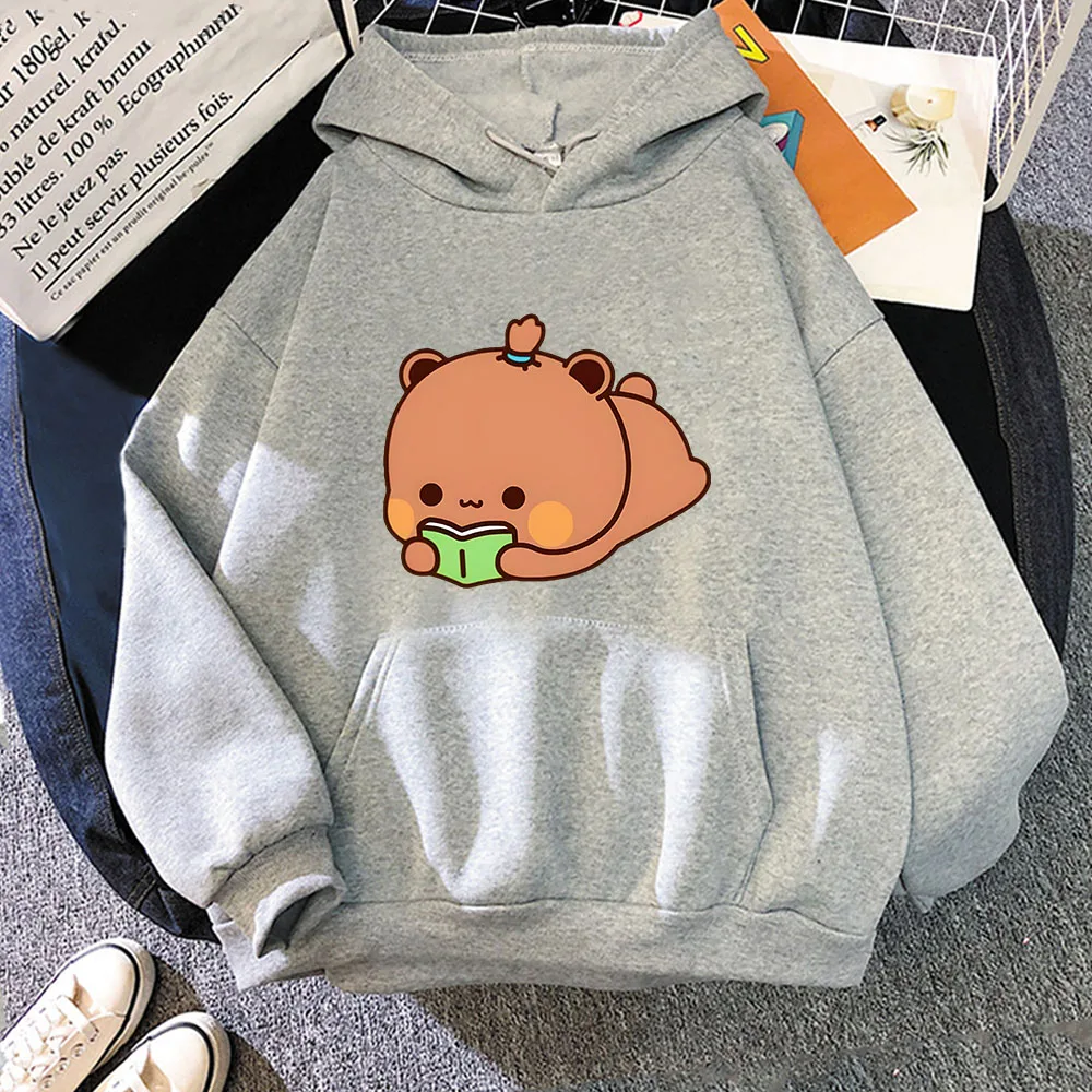 Dudu Is Reading-Sudadera con capucha para hombre y mujer, ropa de calle Kawaii, Bubu, oso Panda, abrigos de lana, Y2k, KPop