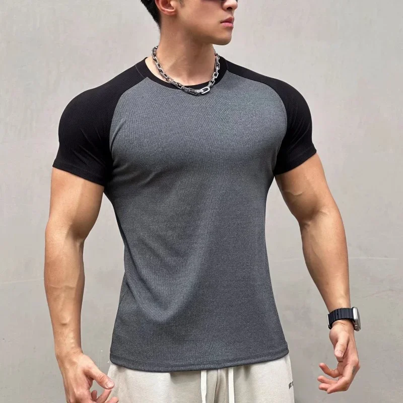 camiseta-esportiva-apertada-de-manga-curta-masculina-basquete-corrida-listrado-elastico-splicing-fitness-roupa-de-treinamento-verao
