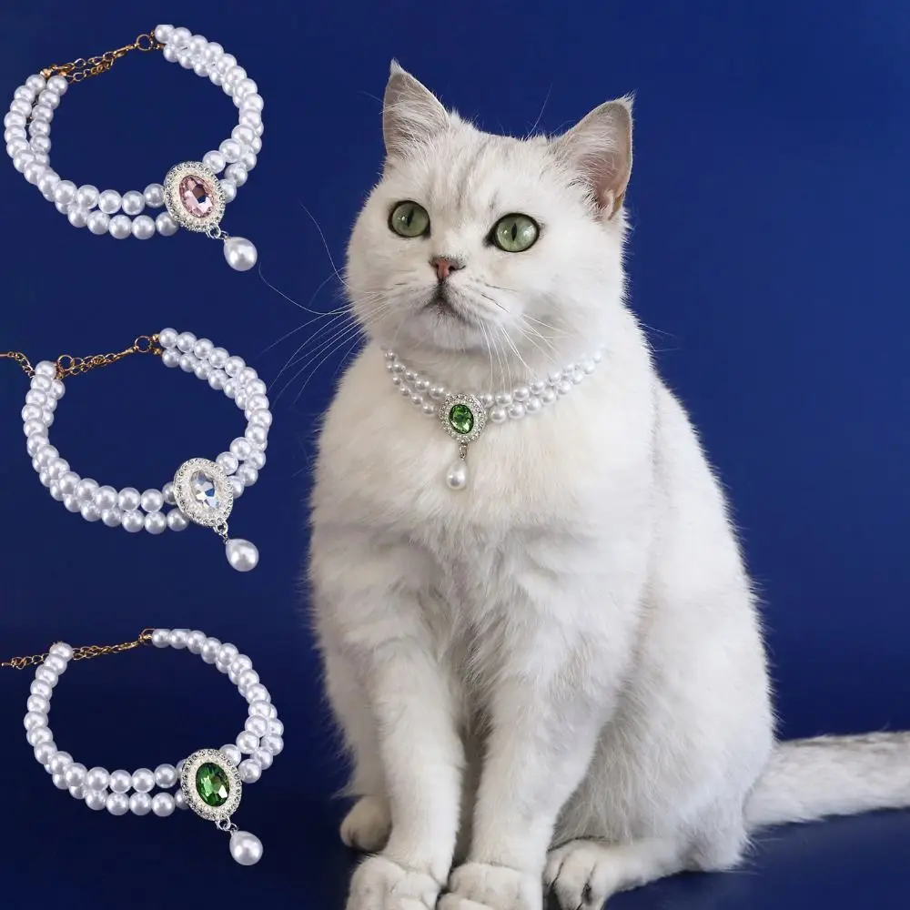 

Pet Accessories Double Layer Pearl Pet Necklace Sweet Flower Pendant Pet Pearl Collar Adjustable Cat Neck Chain Photograph