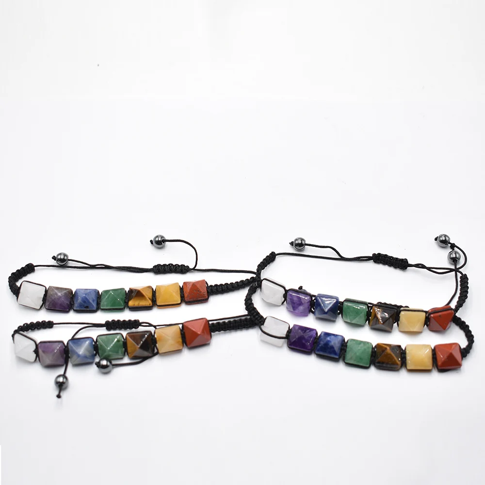 Wholesale  4Pcs/lot Fashion Natural Stone 7 chakras pyramid Bracelets Crystal  Bracelet Women Men Jewelry free shipping