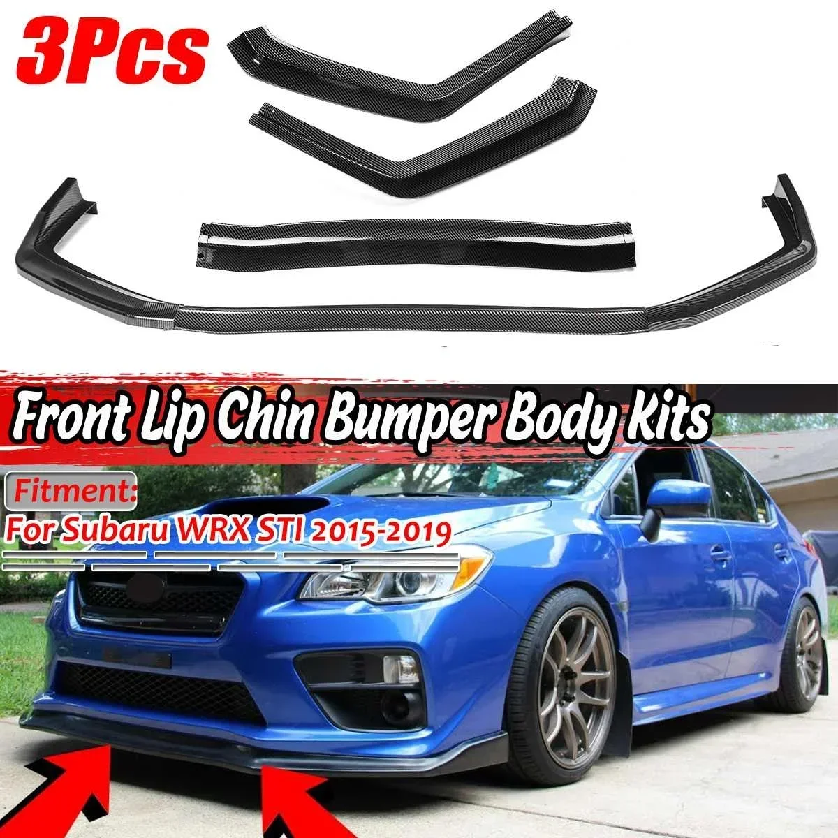 High Quality Car Front Bumper Splitter Lip Chin Spoiler Diffuser Bumper Body Kits For Subaru WRX STI 2015 20162017 2018 2019