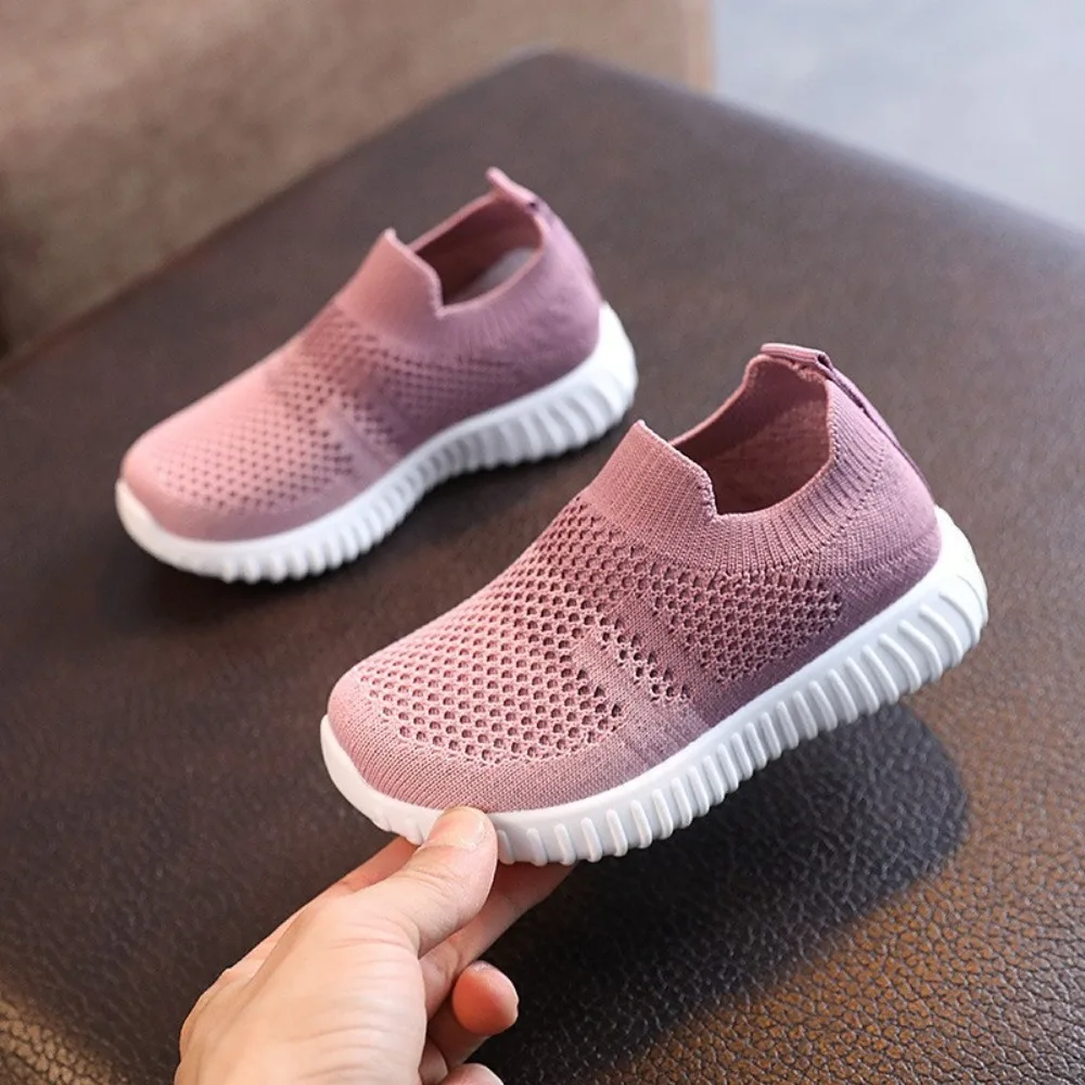 

Mesh Upper Children Running Sneakers Patchwork Design Lightweight Breathable Sneakers Soft Soled Slip-on Style Toddler Shoes