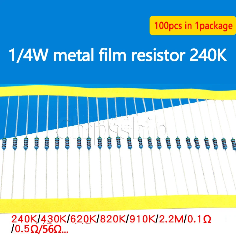 

1 4 w Metal Film Resistor Resistor 240 k 270k 300k 330k 360k 390k 910k 1m 1% Five-color Ring