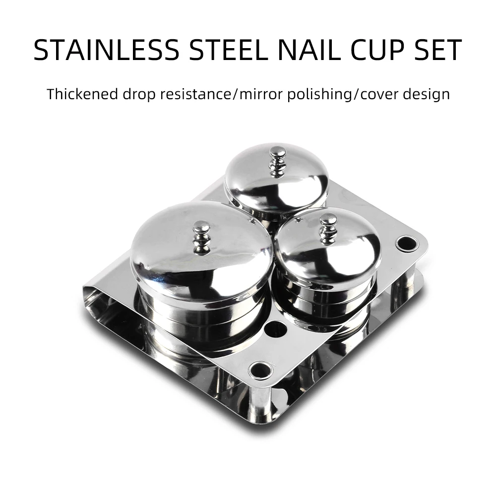 

1Set (3Pcs) Acrylic Powder Liquid Nail Cup Stainless Steel Dappen Dish Lid Bowl Cup Holder Equipment Nail Art Tools