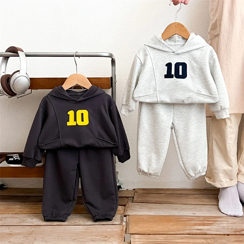 Kids Spring Sweatshirt Suits Children Autumn Casual Hooded Top+Pants 2Pc Outfits Boys Girls Outdoor Daily Comfort Clothes