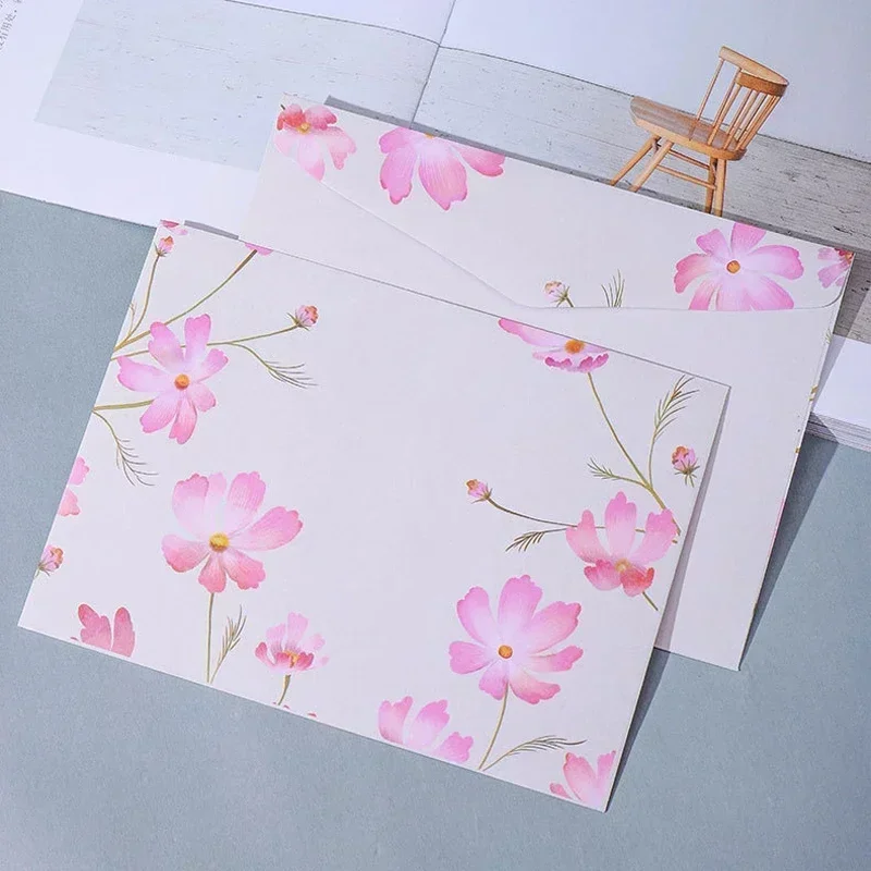 5pcs Extra Large Envelopes Kawaii Cherry Lotus Envelopes for Letter Pads Wedding Party Invitation Card Postcard Cover Gift Wrap