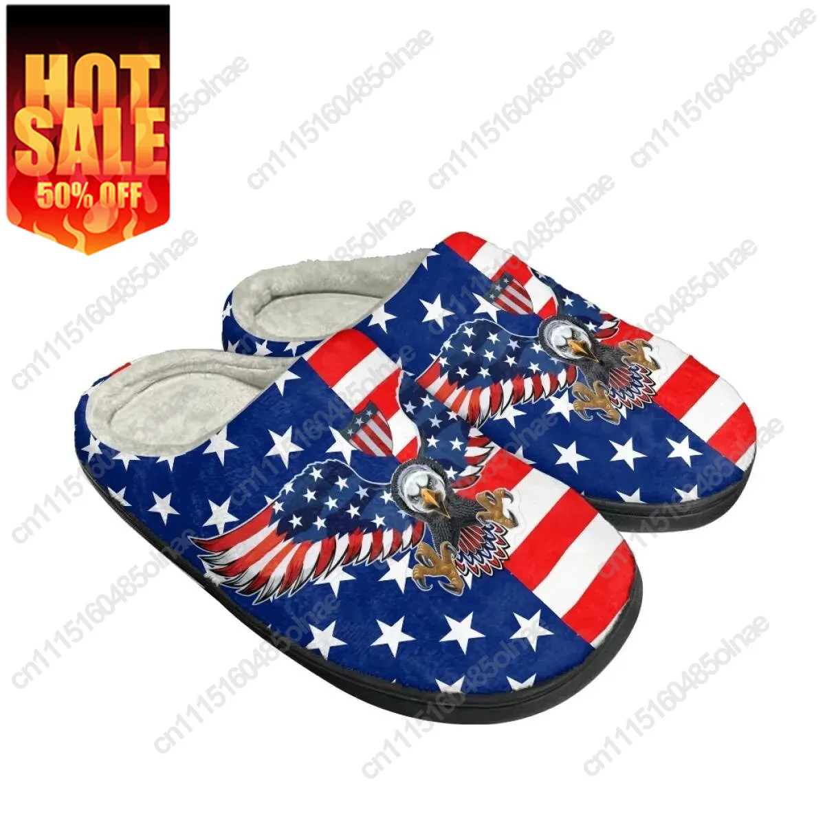 America Flag Printed Casual Dropshipping Women's Home Flat Cotton Slippers Autumn Winter Warm Couple Comfort Footwear