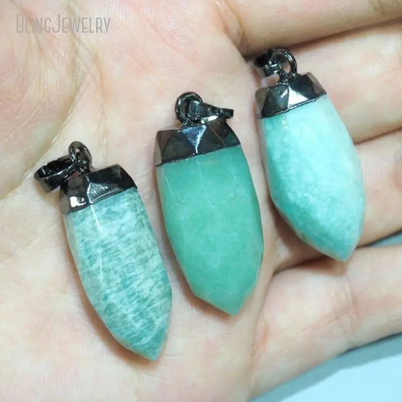 Gunmetal Amazonite K Gold Color Rose Quartz Reiki Crystal Necklace Bullet Pendant Talisman Chakra Jewelry Supply Charm