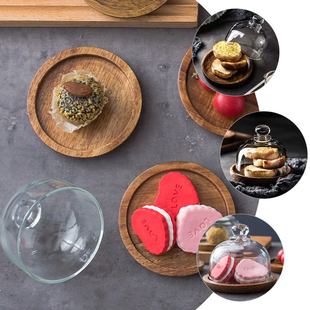 Vassoio con coperchio in vetro Piatto per torta in legno Pasticceria Servire dessert Display per alimenti Foretaste Scaffali