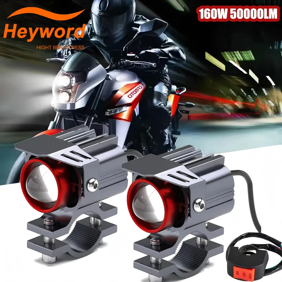 Heyword 160W 50000LM  Motorcycle LED Auxiliary Spotlight Two Tone Motorcycle LED Exterior Motorcycle Light ATV Scooter Driving