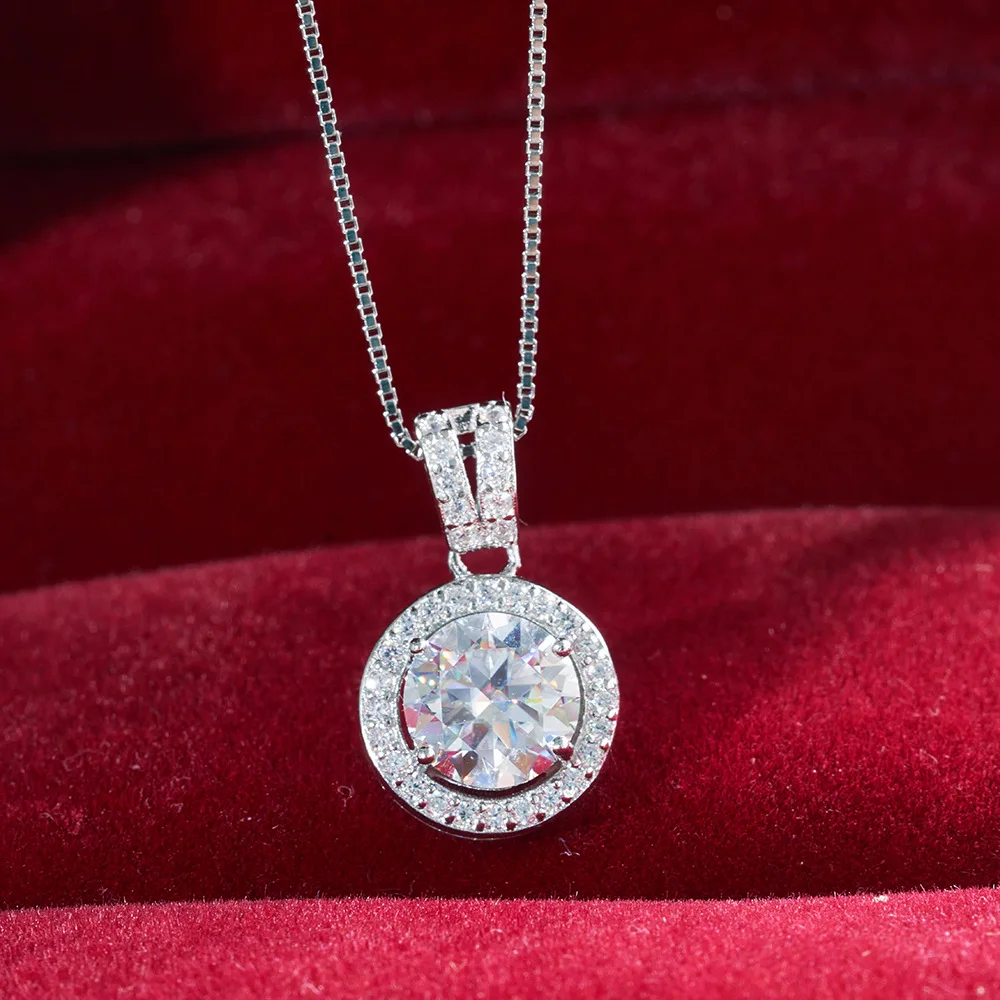 1ct D VVS1 Moissanit Rundschliff Anhänger Halsketten für Frauen Party Geburtstagsgeschenk Schmuck S925 Silber plattiert 18k Halskette – Detail 3
