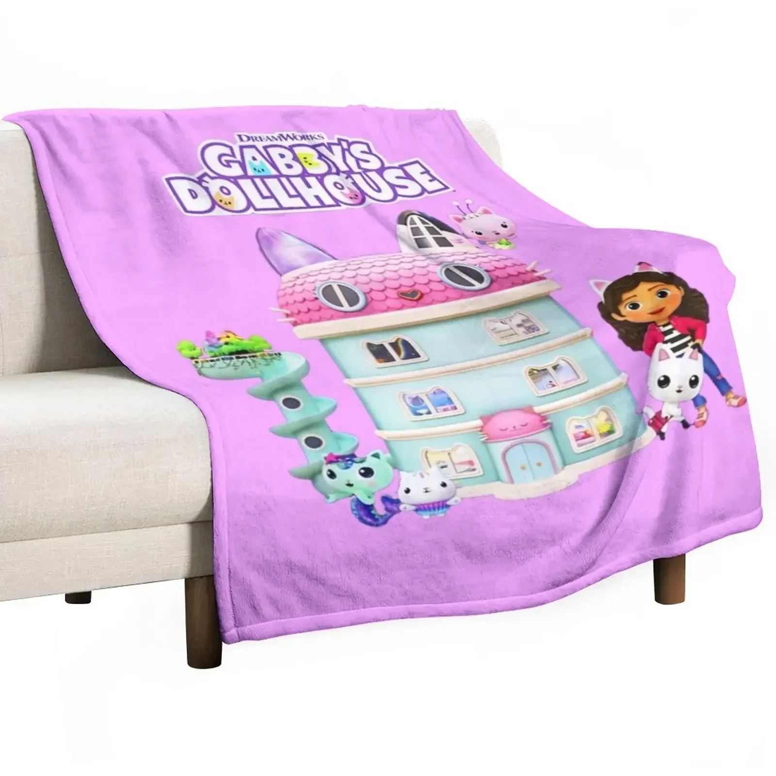 Kids Gabby's Dollhouse Group Logo T-Shirt Throw Blanket Heavy sofa bed Blankets