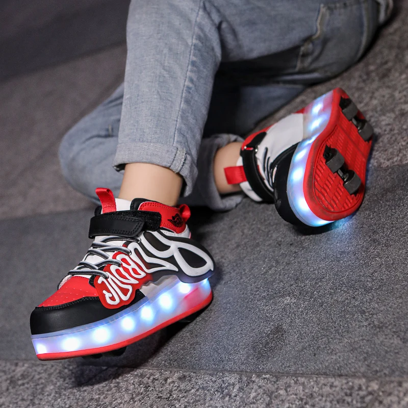 

Girls' Spring & Autumn 2025 New Wheel Shoes: Rotating Buckle Light-Up Sneakers, Older Kids' Roller Skates