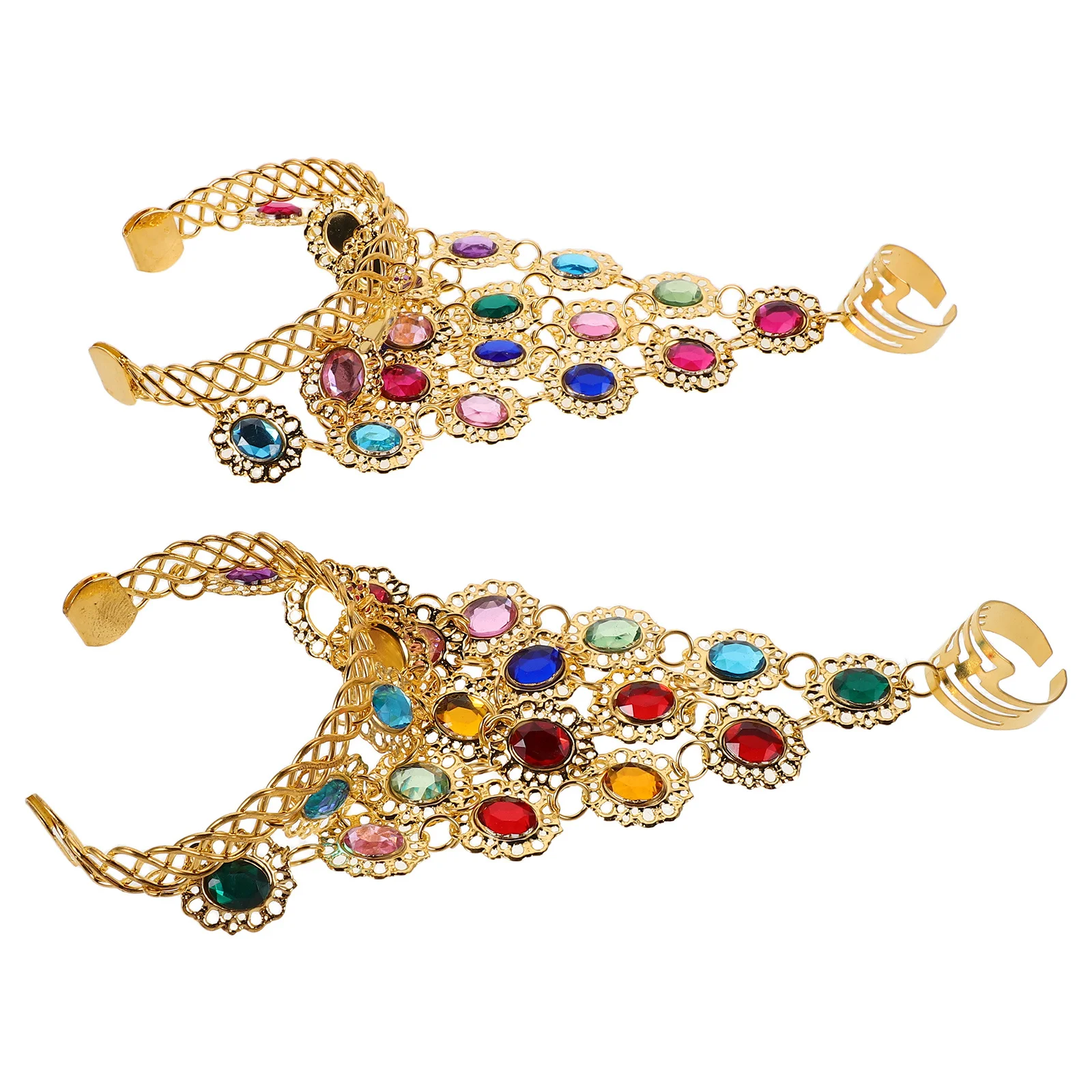 

1 Pair Rhinestone Hand Chain Bracelet For Women Belly Dance Jewelry Set Ring Sparkling Exotic Wrist Cuff Performance Dance