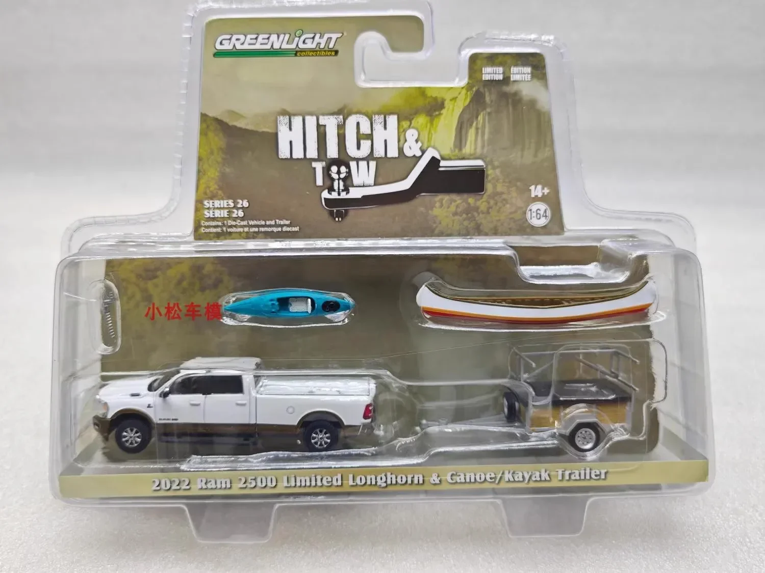 1:64 2022年型ラム2500リミテッドロングホーン＆カヌー/カヤックトレーラーダイキャストメタル合金モデルカーおもちゃギフトコレクション装飾品