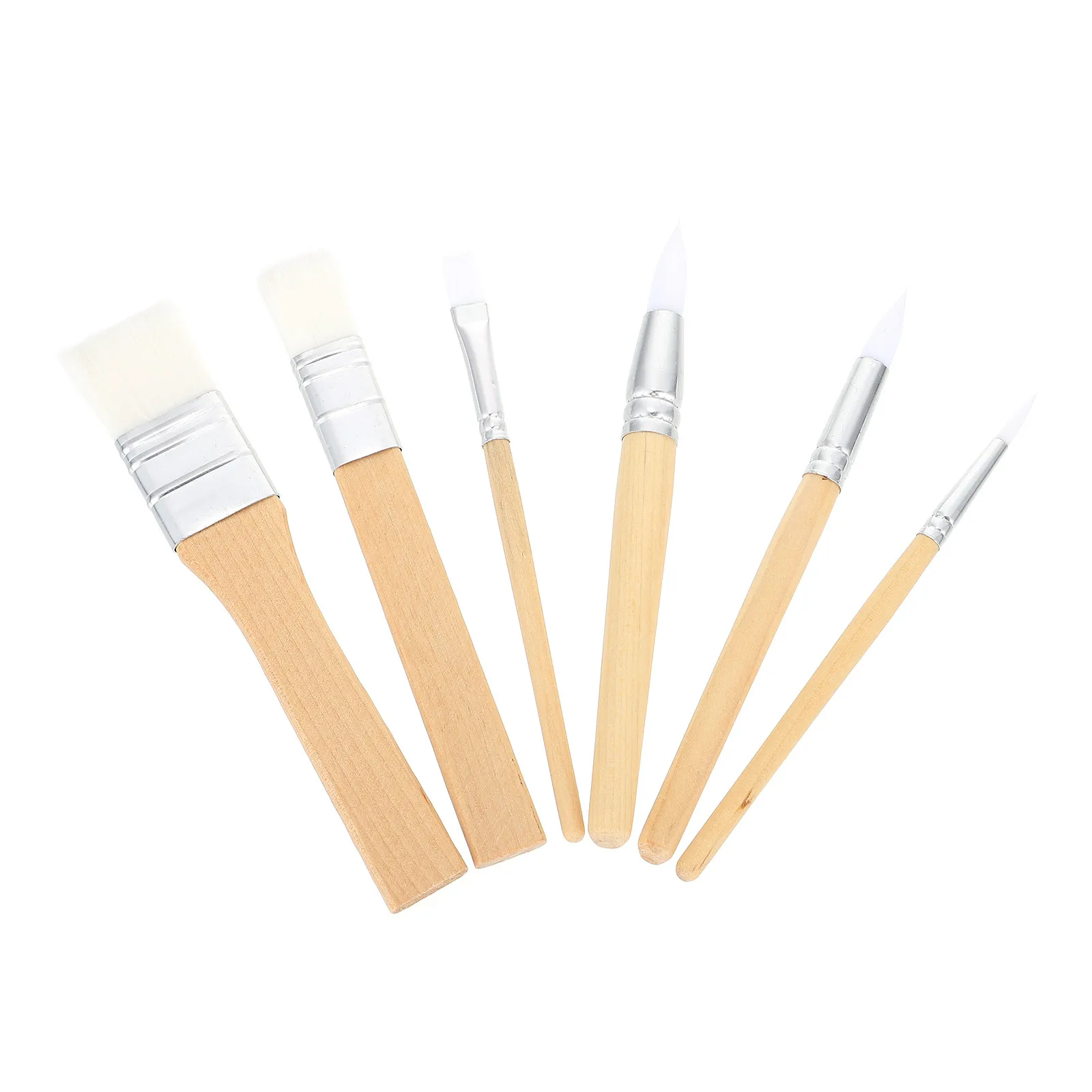 Painting Brush Set 6 Piece Short Handle Soft Wool Brushes for Watercolor Oil Art Drawing Beginners