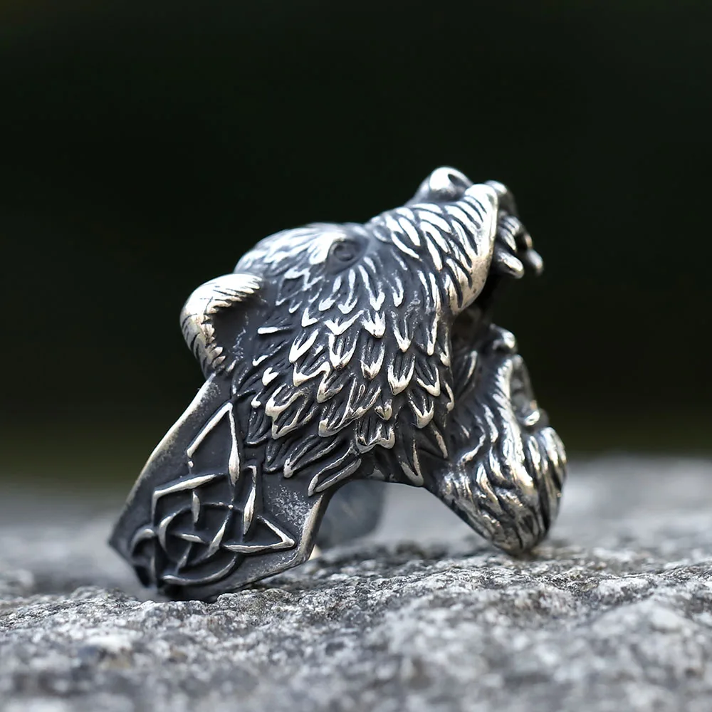 2023 new Norse Mythology Odin Raven Rings Mens Viking bear Stainless Steel Ring Scandinavian Amulet Party Jewelry Anillos Mujer