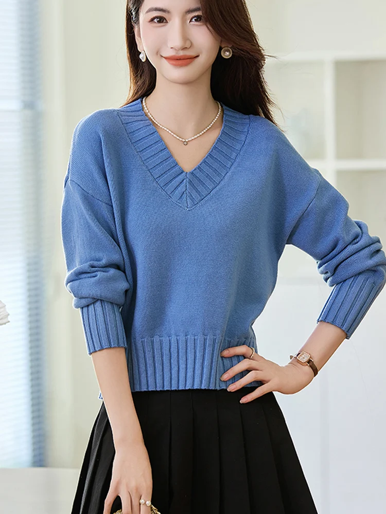 

Ort Вязаный свитер женский V-Ne Long Sve Топ для похудения Faionable Base Layer irt на осень-зиму Малый размер