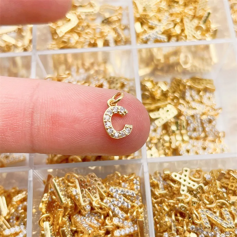 20 pcs/lot Fashion Gold Rhinestone Letter Pendant Making Accessories Charms for Women, Earrings/Necklace Handmade DIY Jewelry