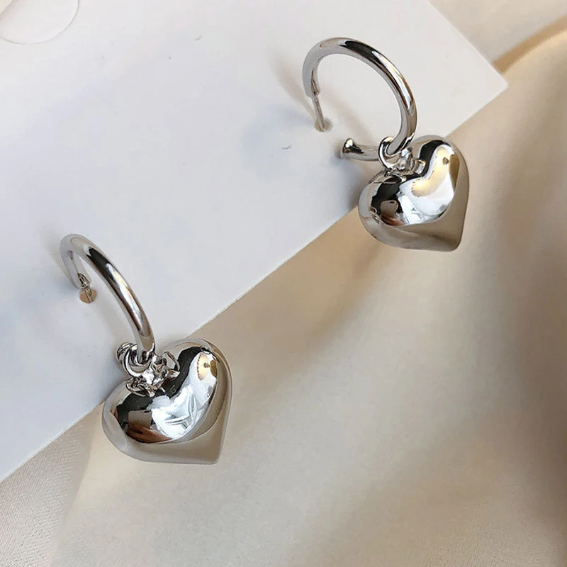 MEETSOFT 925 Sterling Silver Minimalist Heart Removable 18K Gold Hoop Earring Buckle for Women Two Ways To Wear Lovely Jewelry