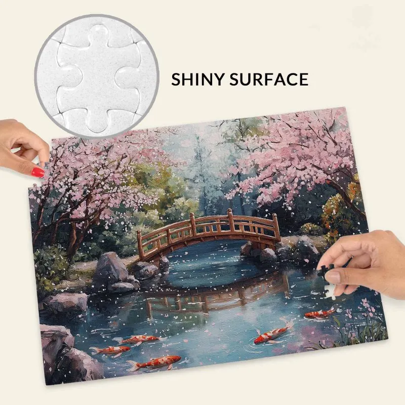 500 stuks puzzel voor volwassenen - kersenbloesembrug, koivijver, Japanse tuinpatroon puzzel