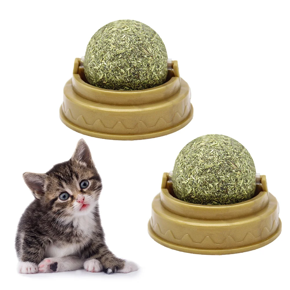 

2pcs Catnip Ball Edible Licking For Cats Spherical Solid Treat Sticky Wall Suction Dental Cleaning Digestion Promoting Cat Chew