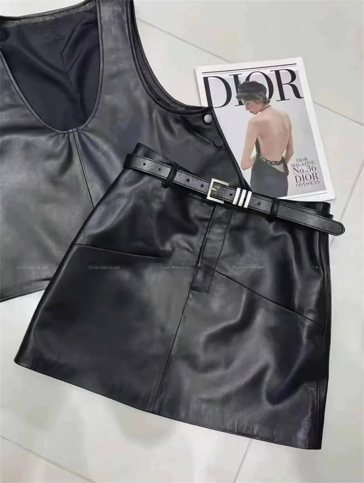 

High Waist Zipper Large ket Real eepskin ort Skirt Faionable f Skirt Women's Casual Sle A-Line Slim Fit Spring