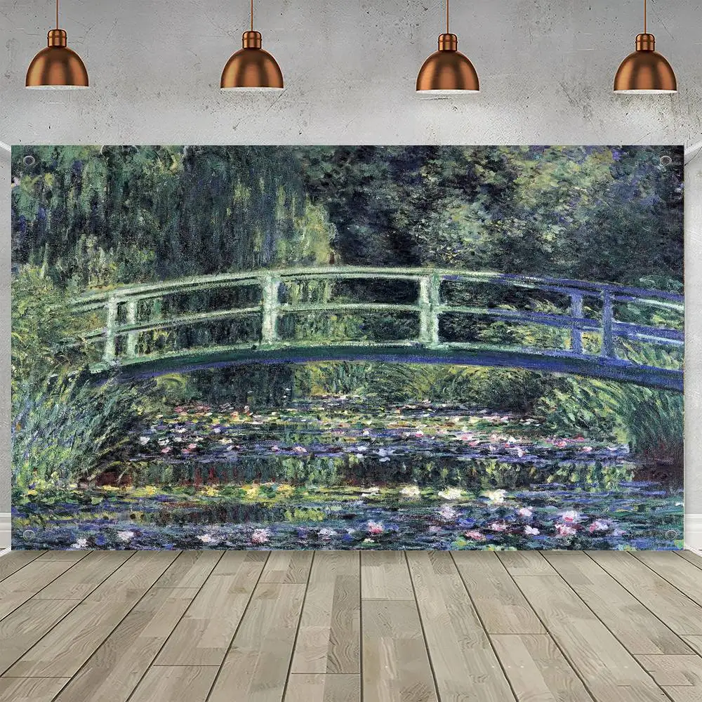 Claude Monet Oil Painting Art DIY Flag For Family Group Photo Living Room Home Dorm Decor Wall Art Decor Banner