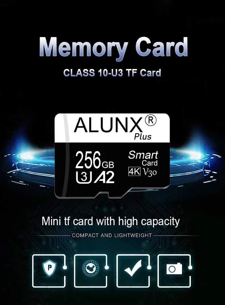 CLASS 10-U3 ALUNX Micro TF SD Card 128GB 64GB 32GB 16GB 8G Memory Card Flash Class 10 Support Mobile Phones UAV Etc Card Reader